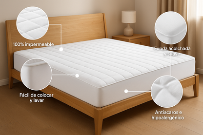 SafeDream™ – Cubre Colchón Premium Impermeable y Antiácaros